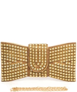 Rhinestone Studded Bowtie Iconic Clutch Bag XS808 GOLD